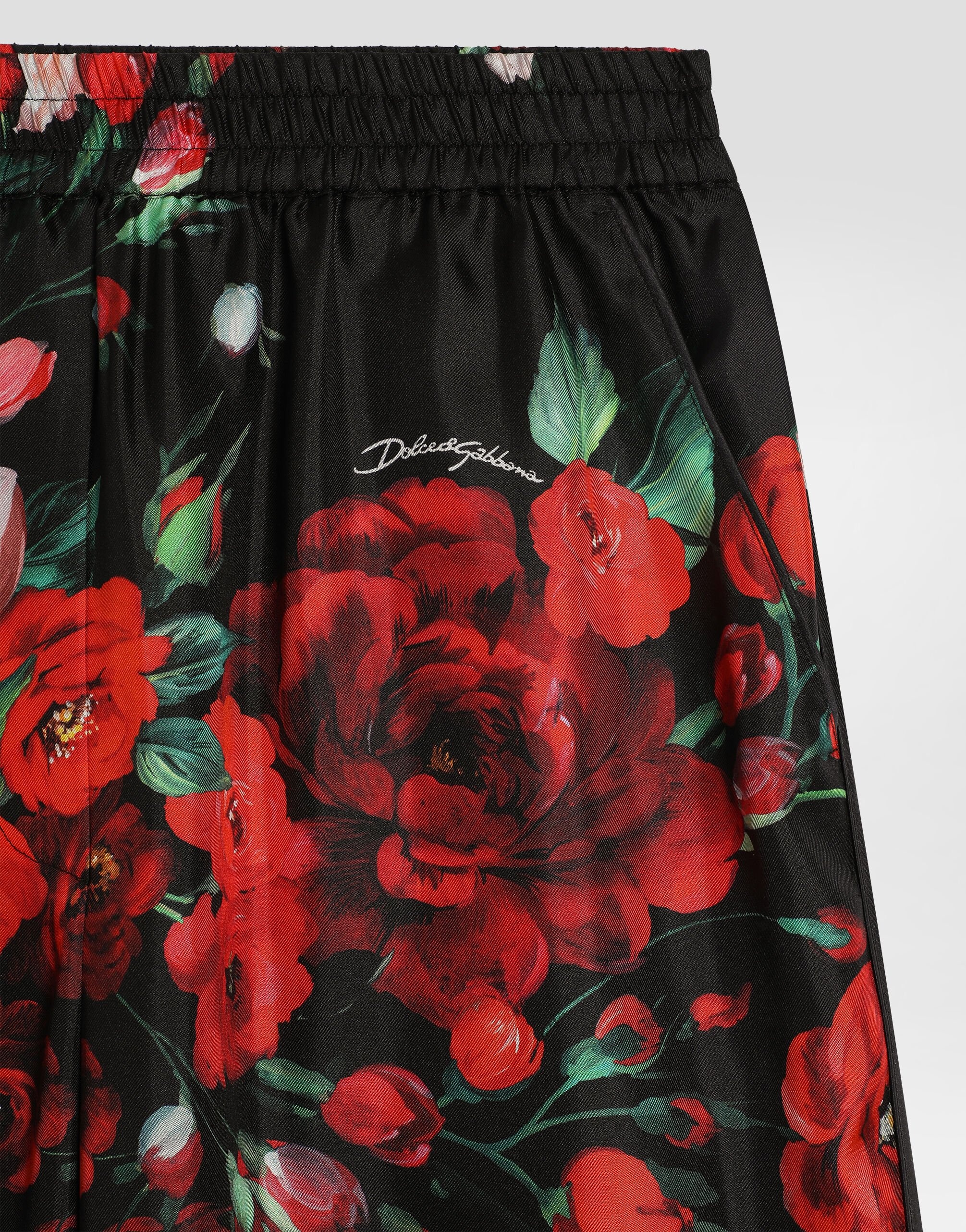 Satin pajama pants with rose print - 6