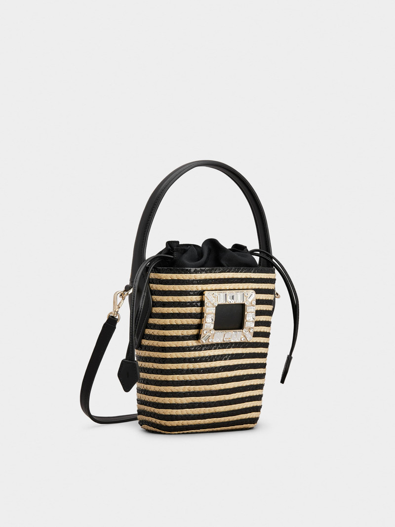 Viv' Skate Strass Buckle Mini Bucket Bag in Raffia 3