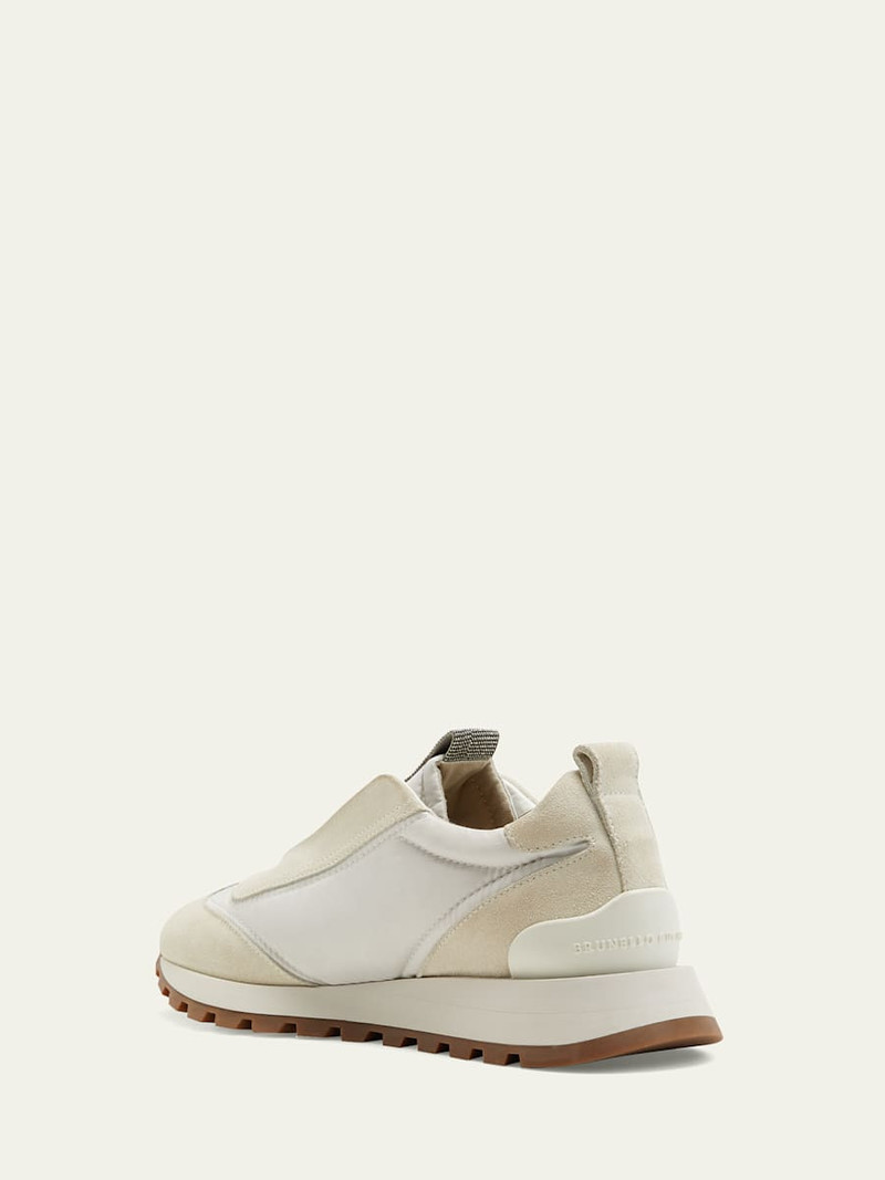 Brunello Cucinelli Mixed Leather Slip-On Runner Sneakers outlook