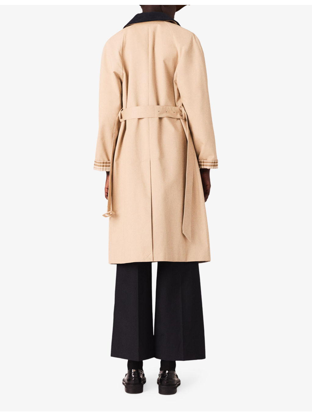 Corduroy-Collar Checked-Cuffs Cotton Trench Coat - 5
