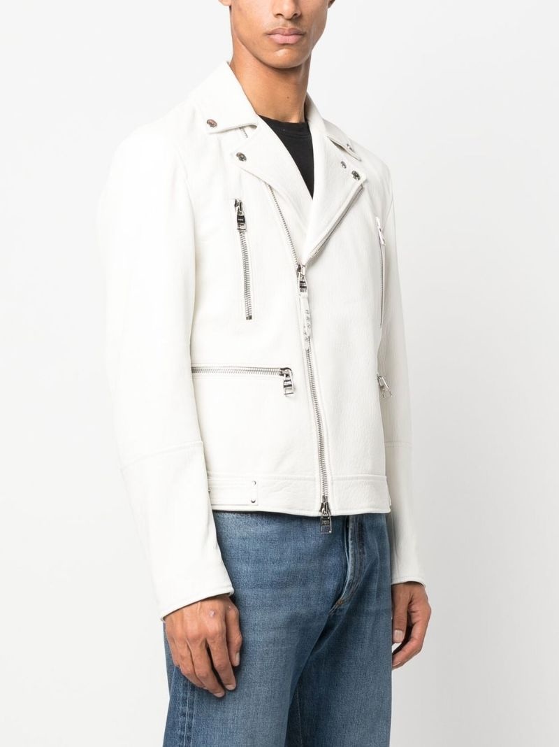 off-centre zip-fastening biker jacket - 3