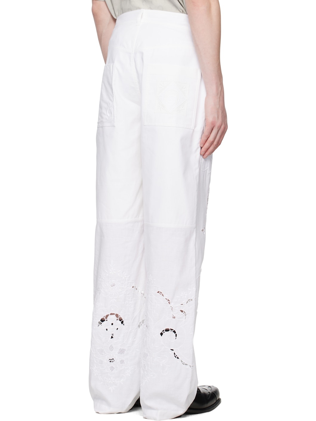 White Regenerated Household Linen Wide Leg Trousers - 3