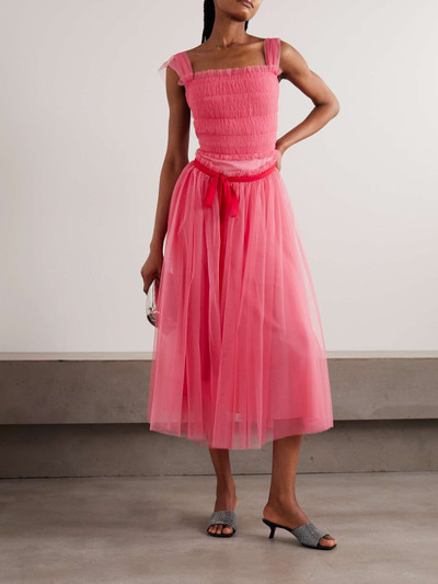 Molly Goddard Elodie shirred grosgrain-trimmed tulle midi dress outlook