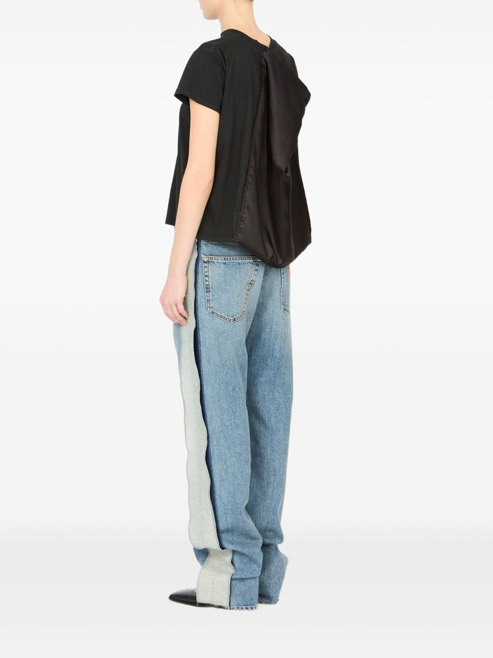 satin-panel cotton T-shirt - 4