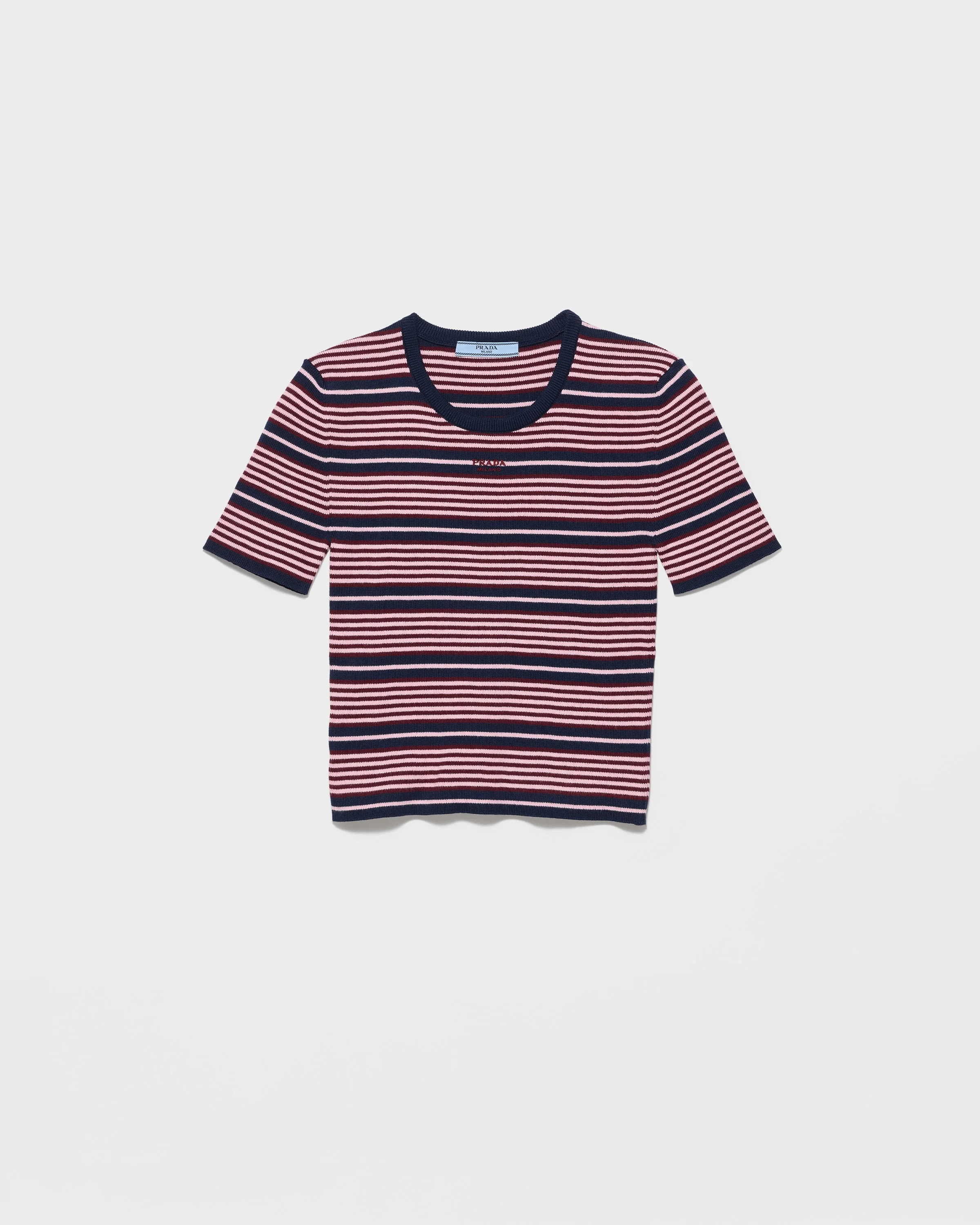 Short-sleeved striped cotton sweater - 1