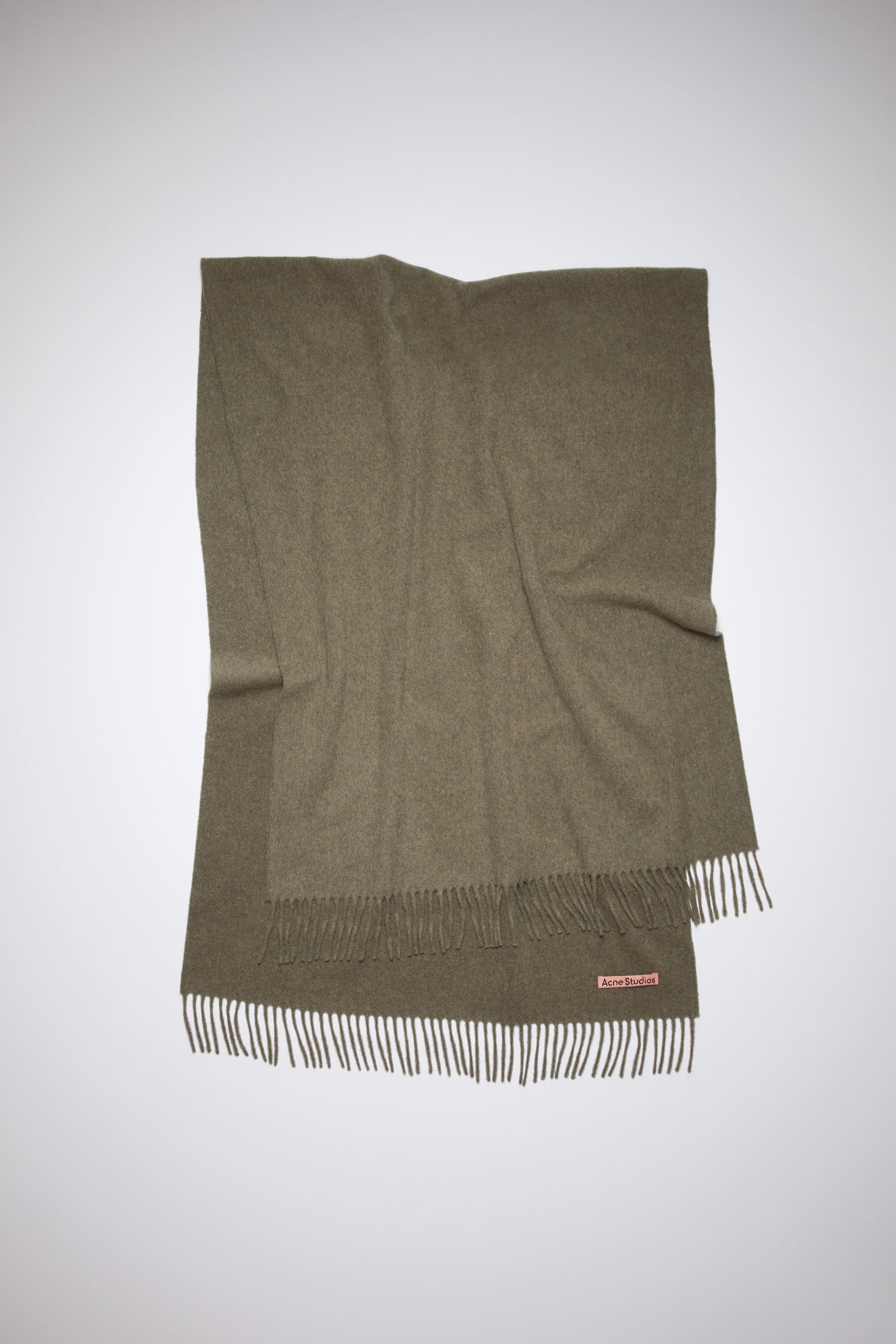 Fringe wool scarf - oversized - Light olive melange - 1