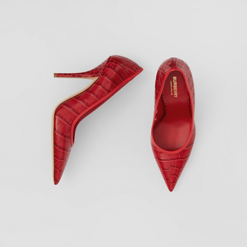 Embossed Leather Point-toe Pumps 6