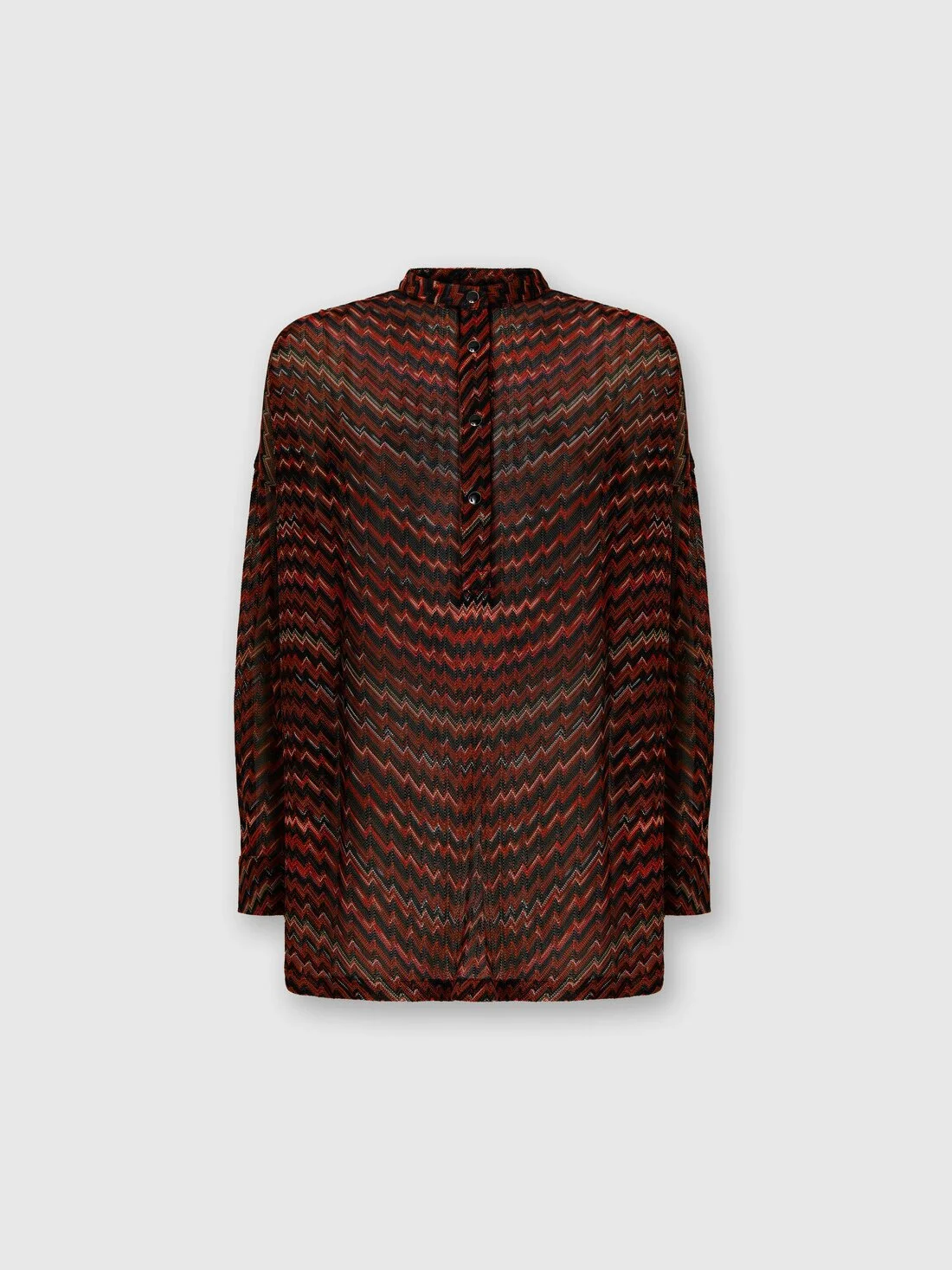 Blouse with Mandarin Collar and Zigzag Pattern - 1