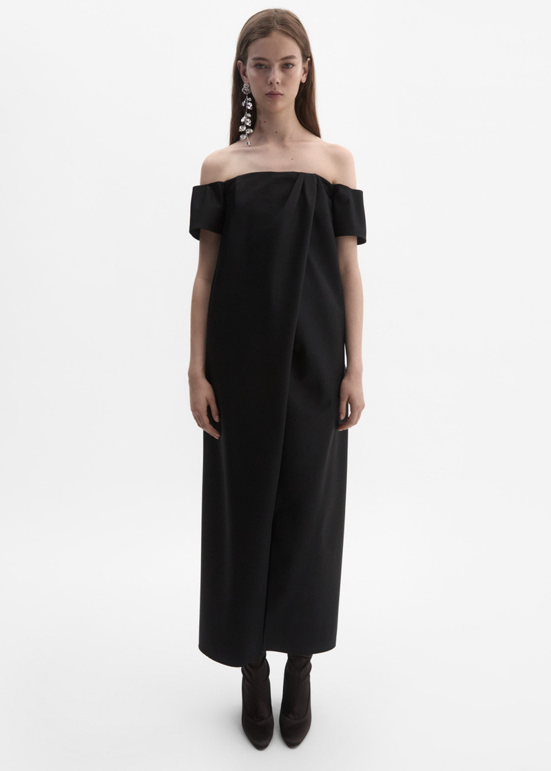 MAGDA BUTRYM Long off-shoulder wool and silk dress in black outlook