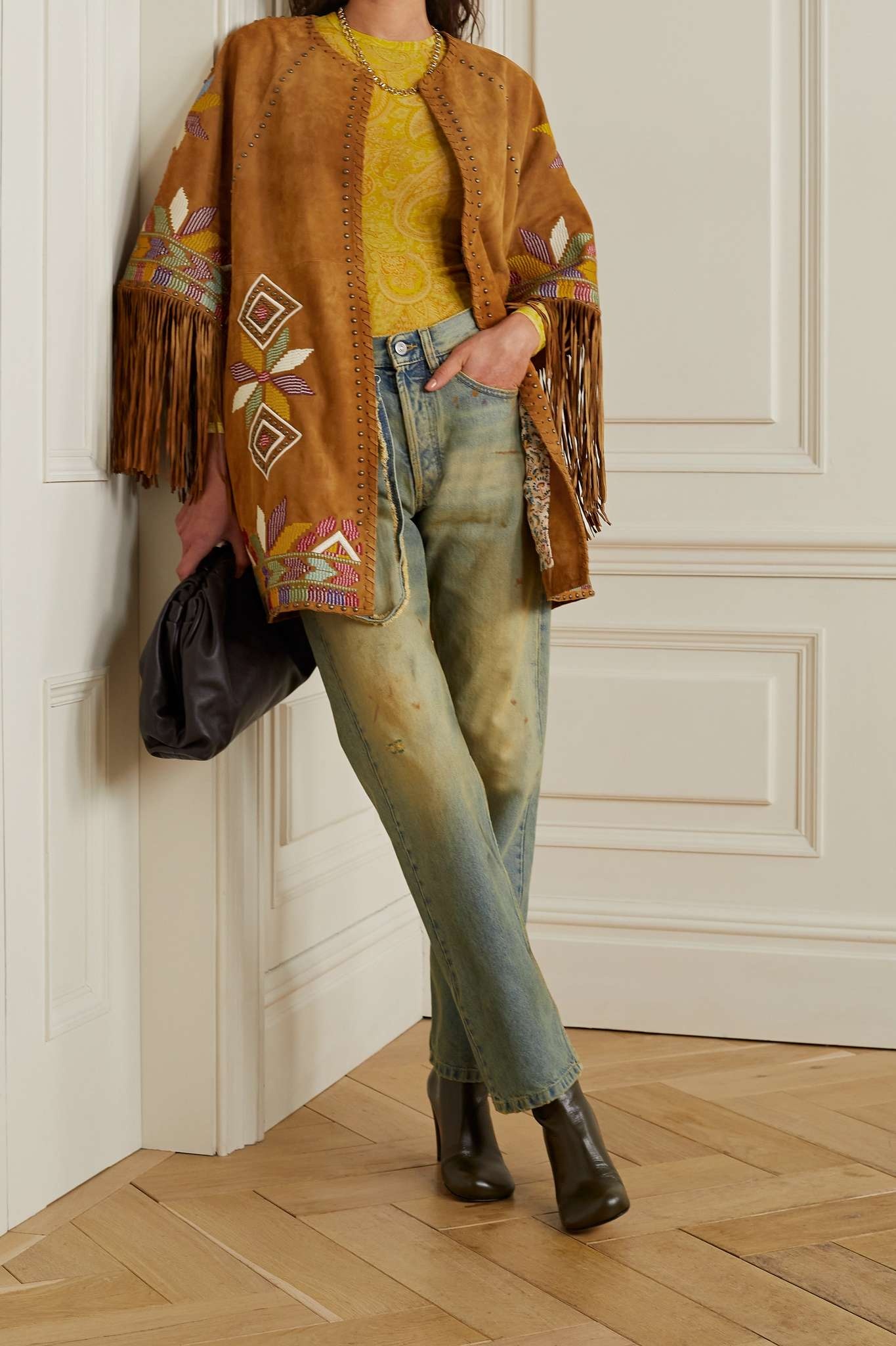 Fringed embroidered suede jacket - 2