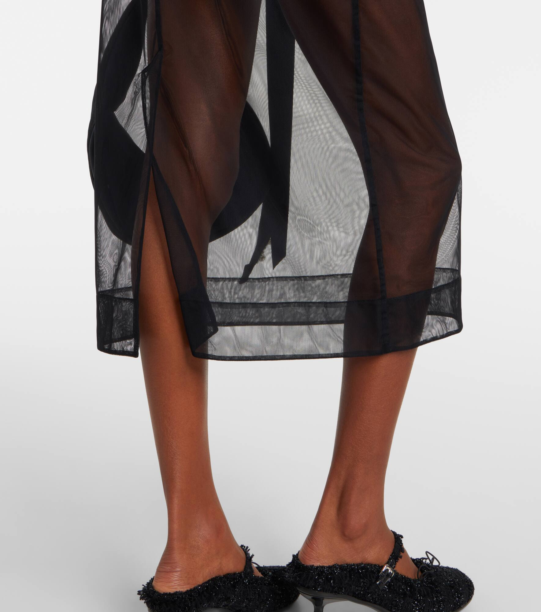 Bow-detail sheer tulle midi skirt - 5