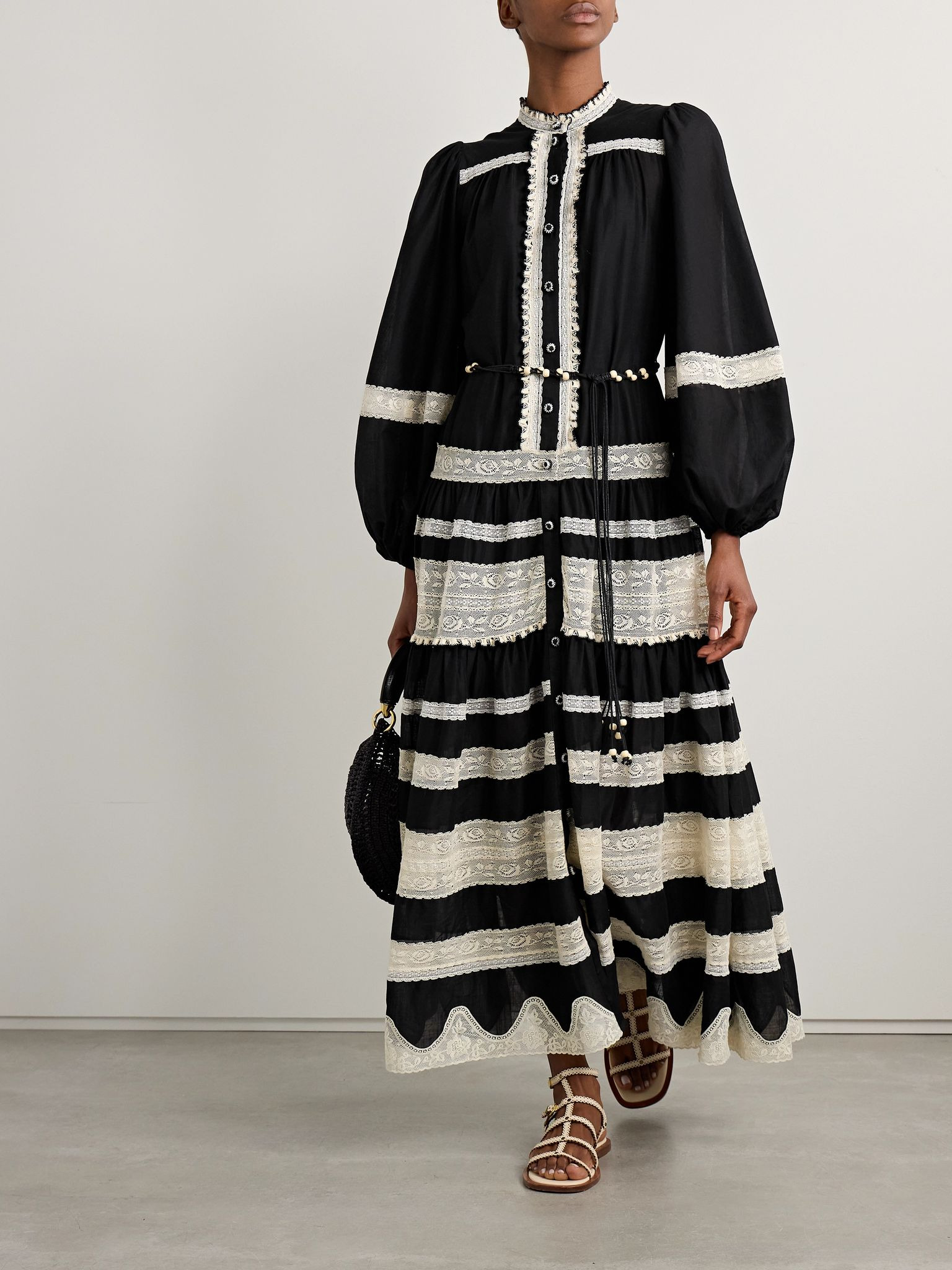 Rhiannon belted cotton-voile and lace maxi dress Black - 2