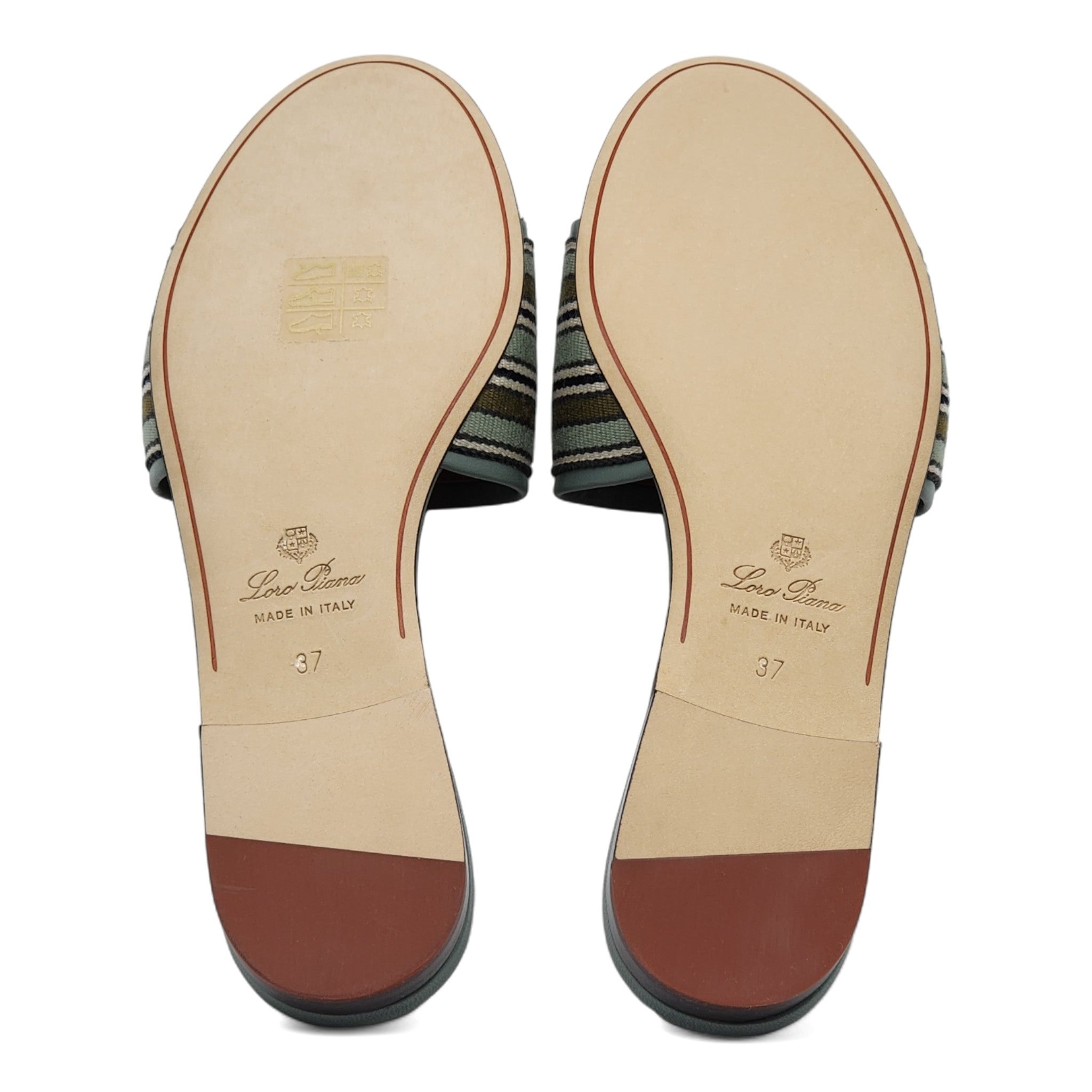 Loro Piana The Suitcase Stripe Flat Sandals in Blue - 10