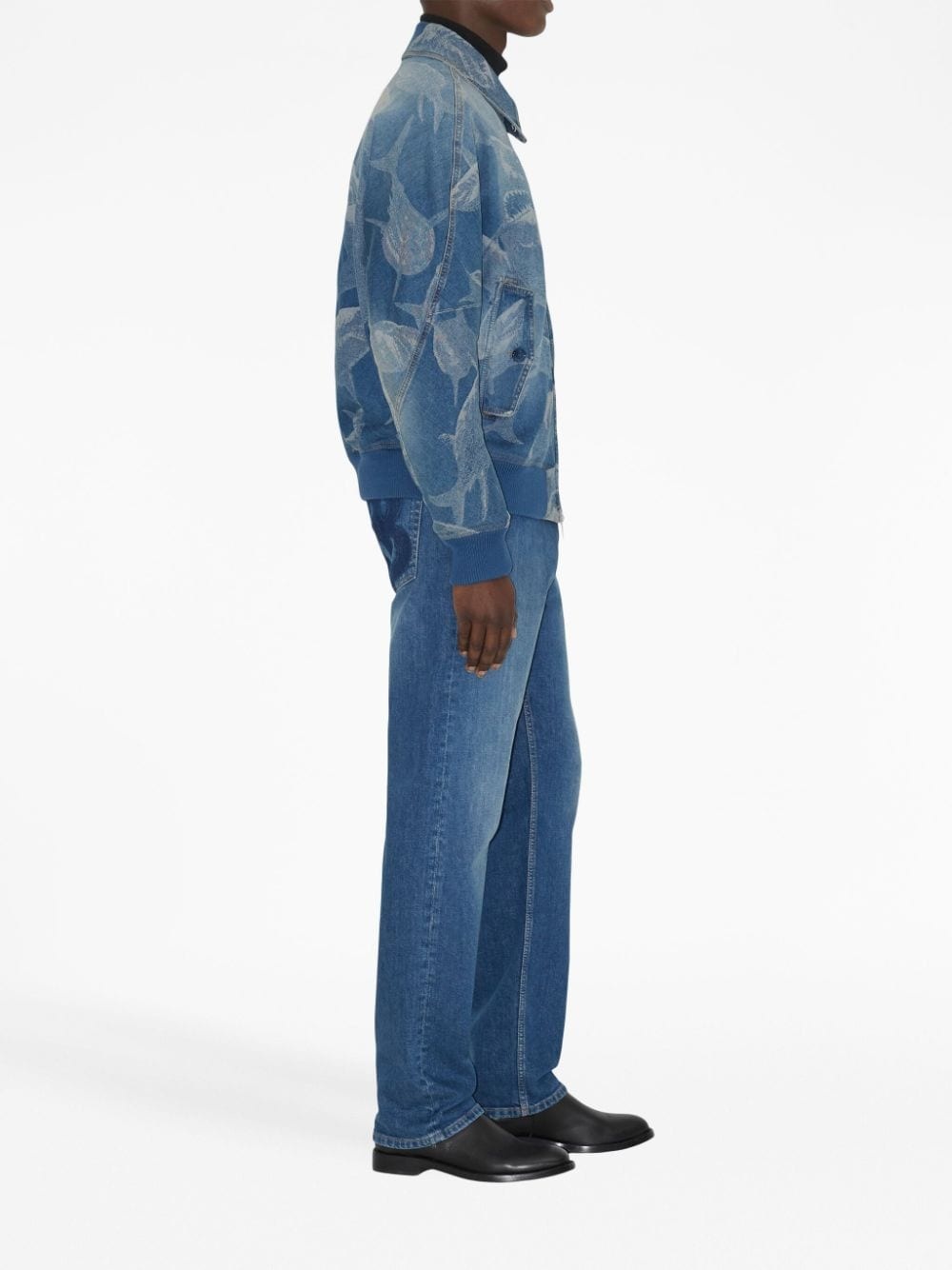 shark-print denim bomber jacket - 3