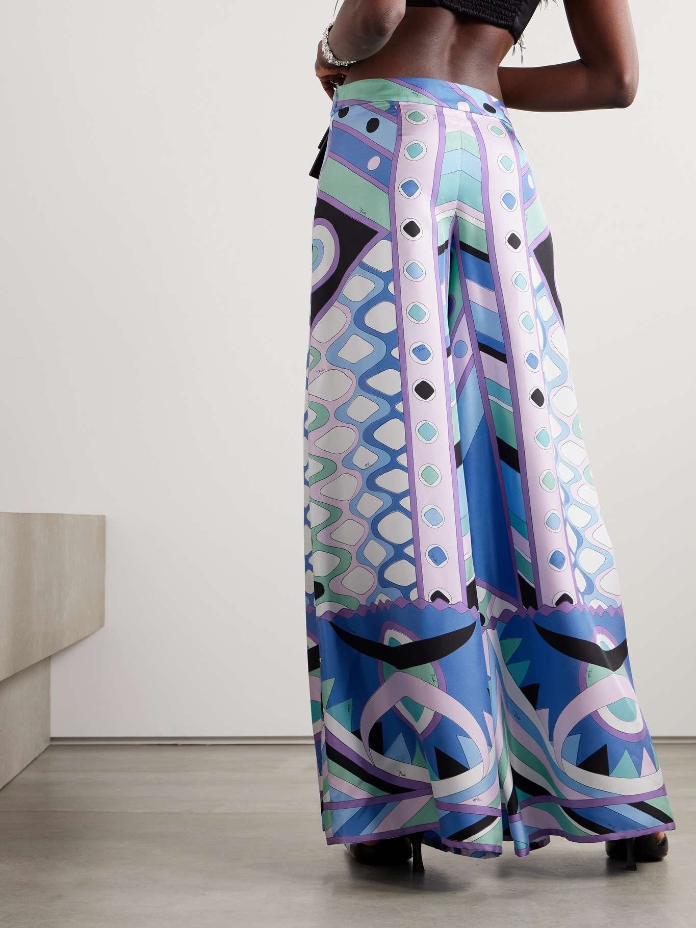 Printed silk-twill wide-leg pants - 3