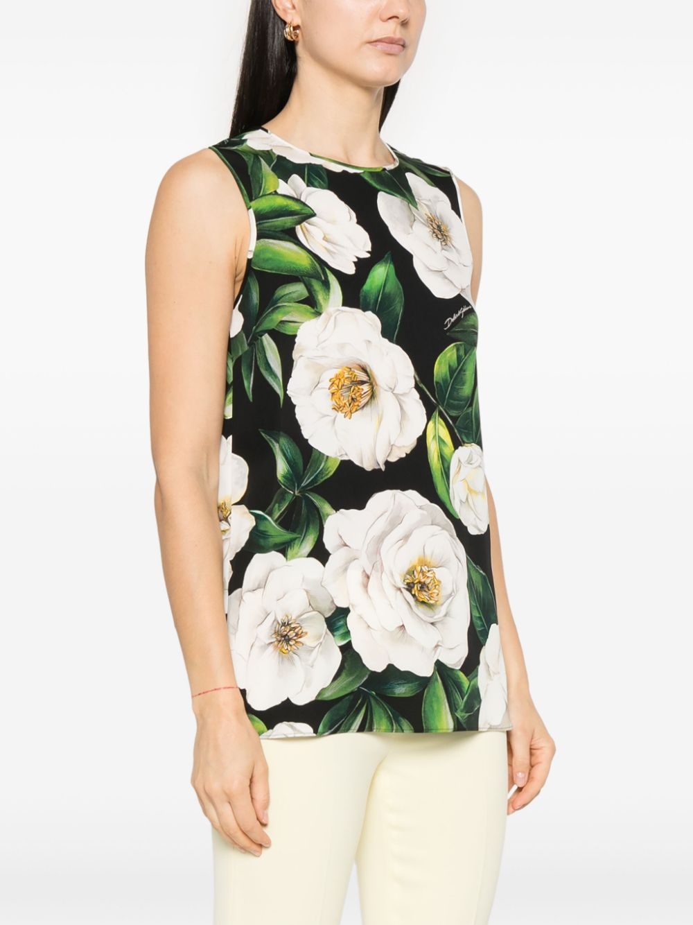 gardenia-print charmeuse top - 3