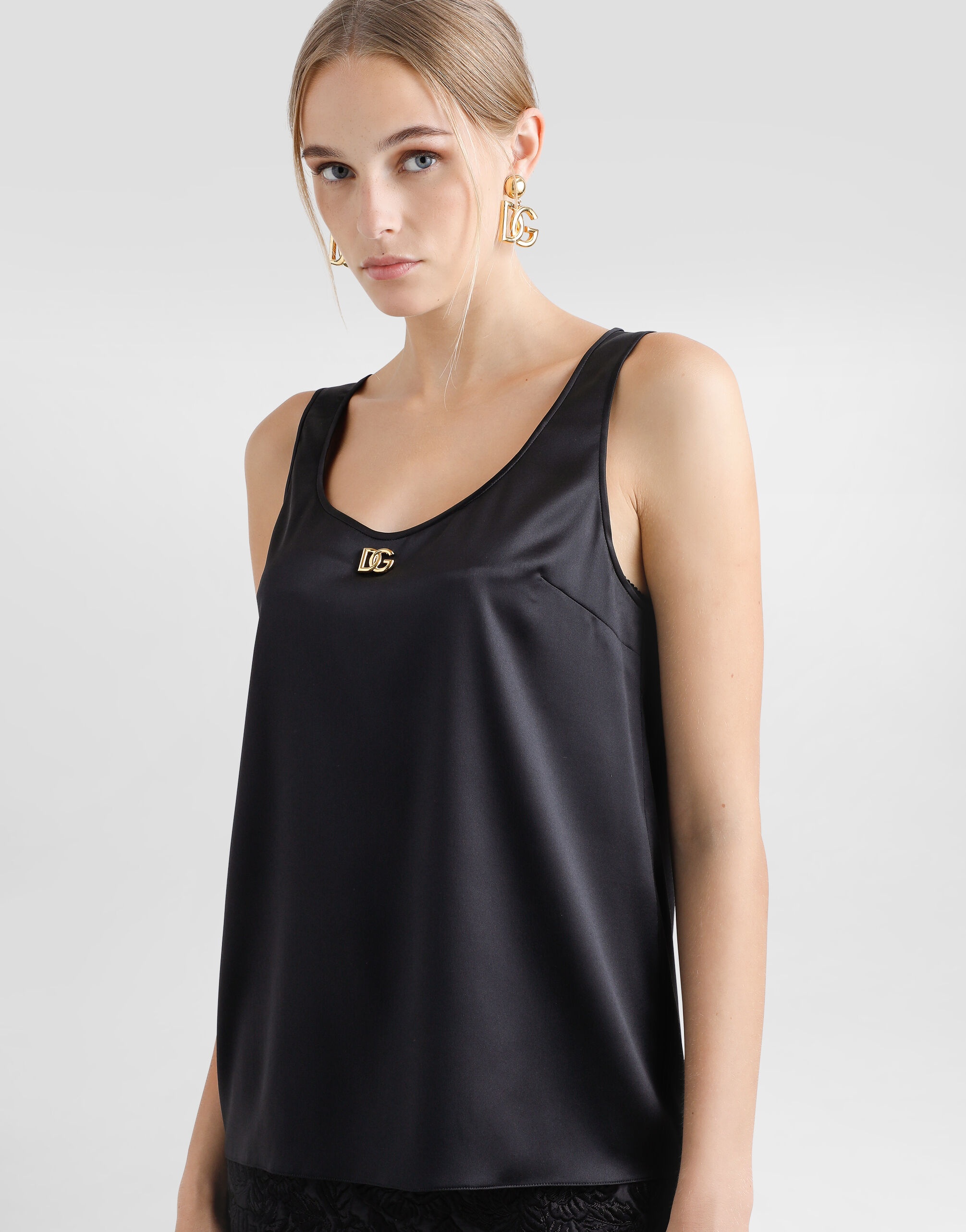 Satin tank top with DG logo pin - 4