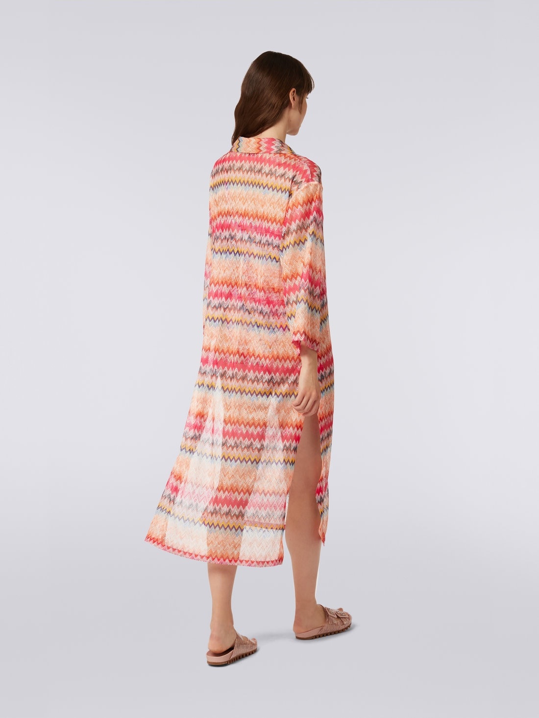 Long-sleeved long chevron viscose tulle cover up - 4