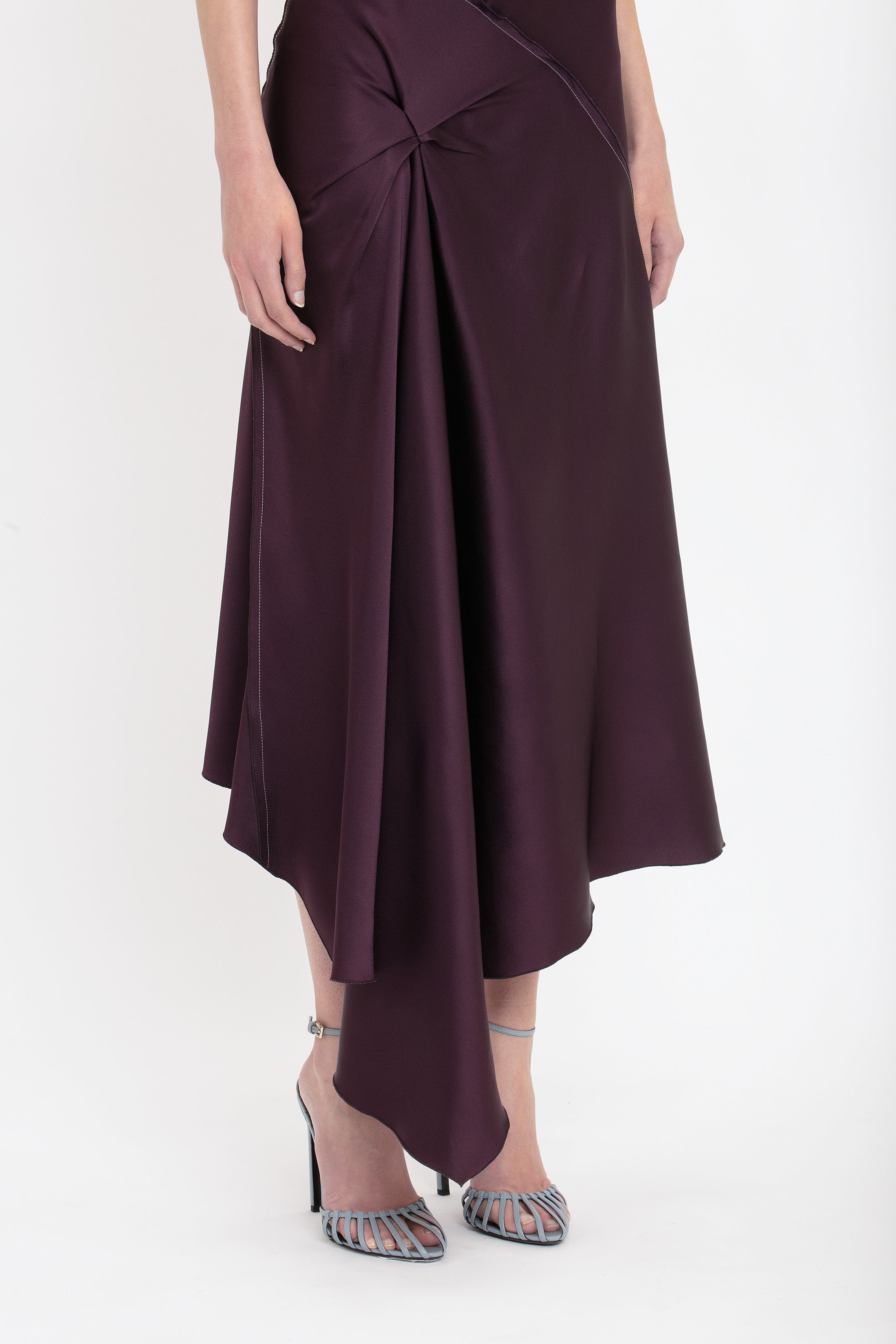 Asymmetric Draped Midi Dress In Fig - 5