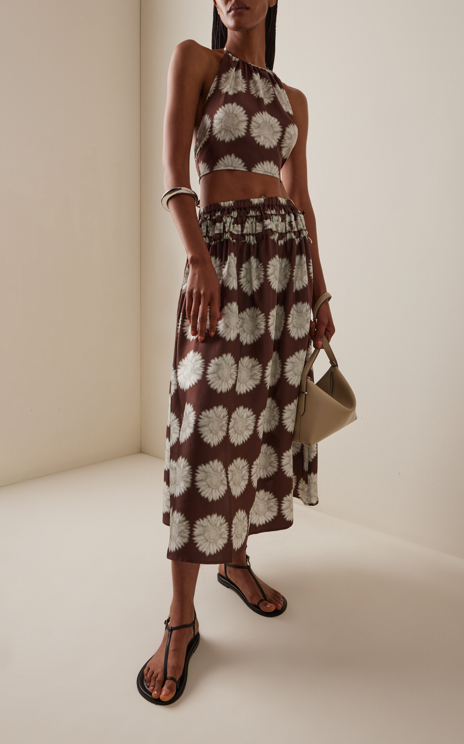 The Bello Floral-Print Silk Top brown - 3