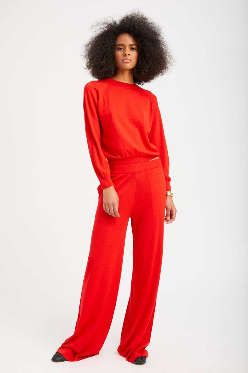 SPRWMN RED CASHMERE WIDE LEG PANTS outlook