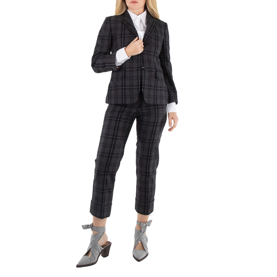 Thom Browne Ladies Charcoal Checked Single-Breasted Blazer - 6