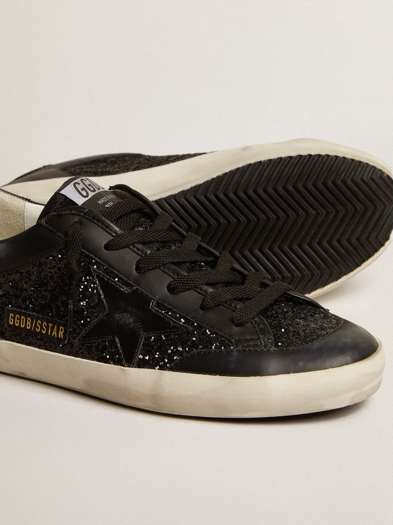 Super-Star LAB in black nappa and glitter with glossy black leather star 3
