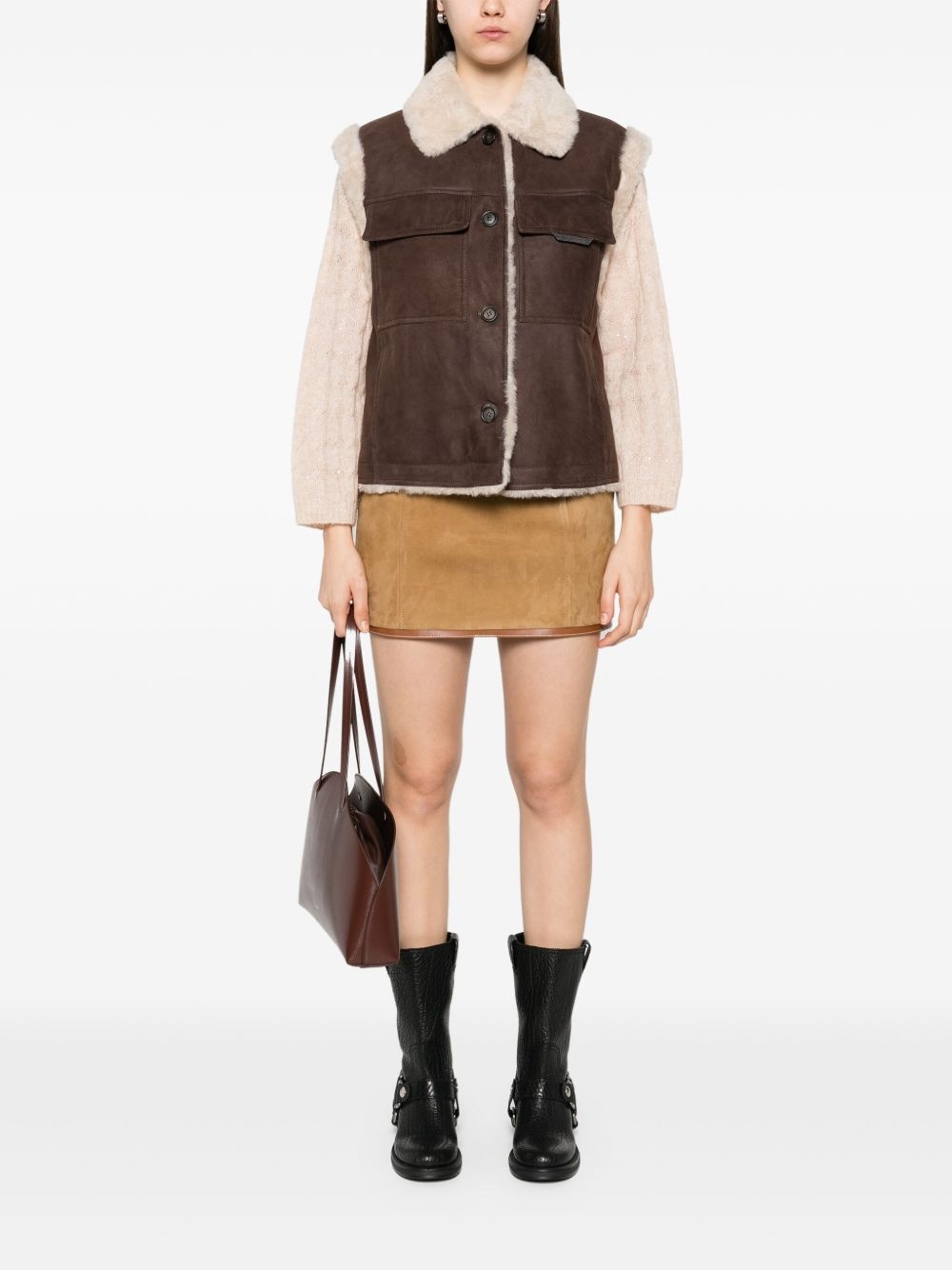 shearling-collar gilet - 2