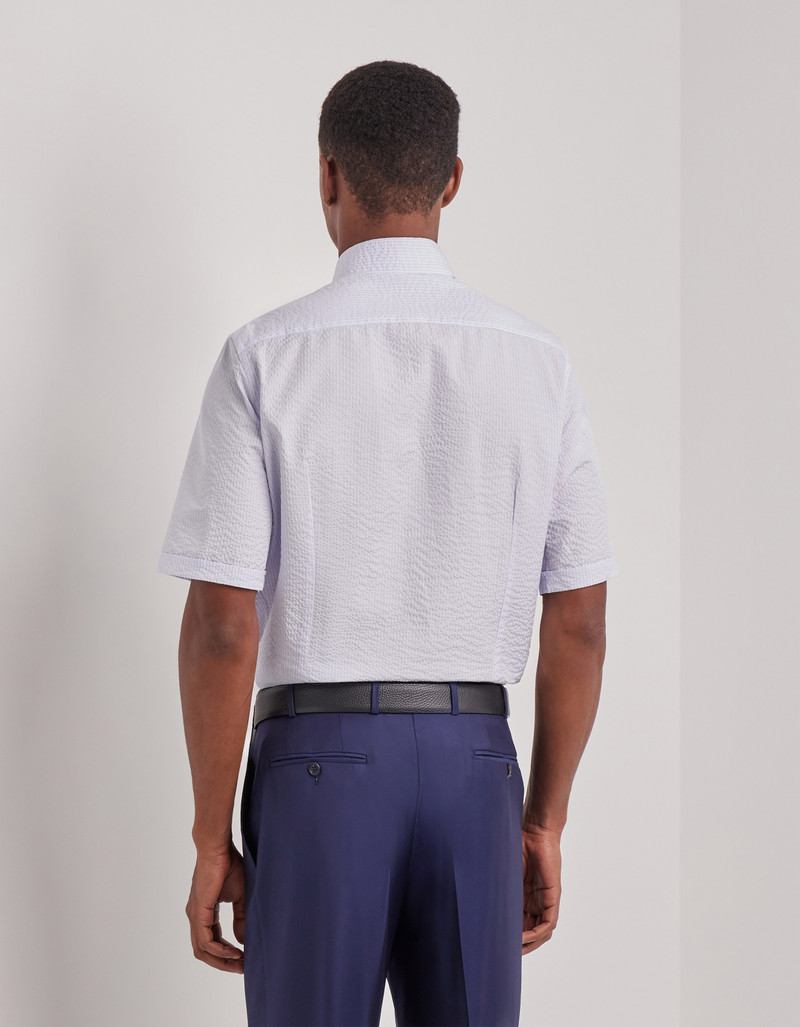 LIGHT BLUE AND WHITE STRIPED SEERSUCKER COTTON SLIM-FIT SHIRT 3