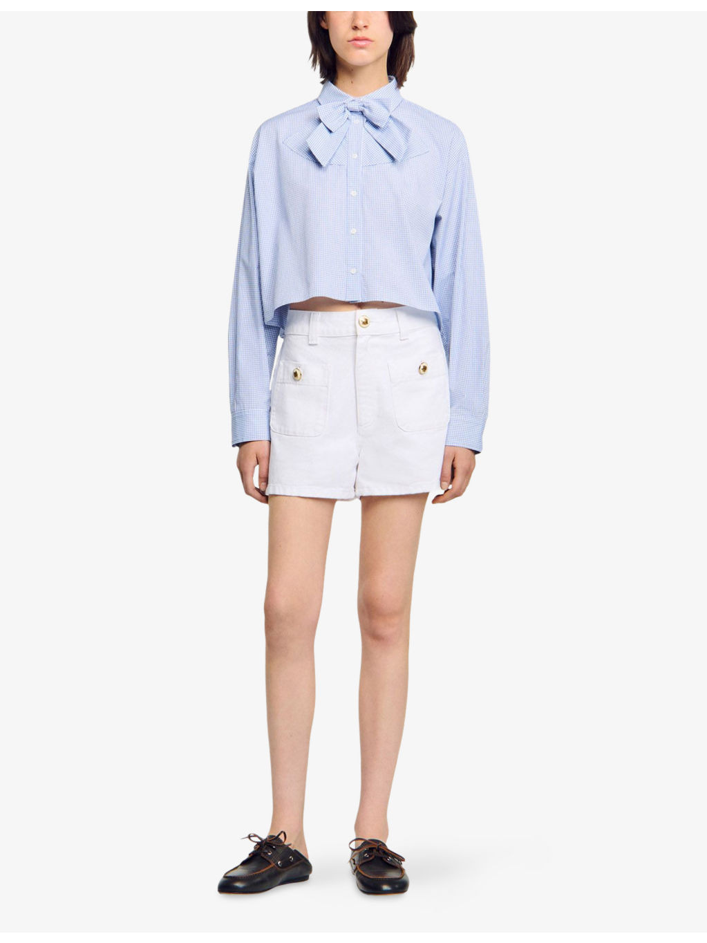 Bow-Collar Cropped Cotton Shirt - 2