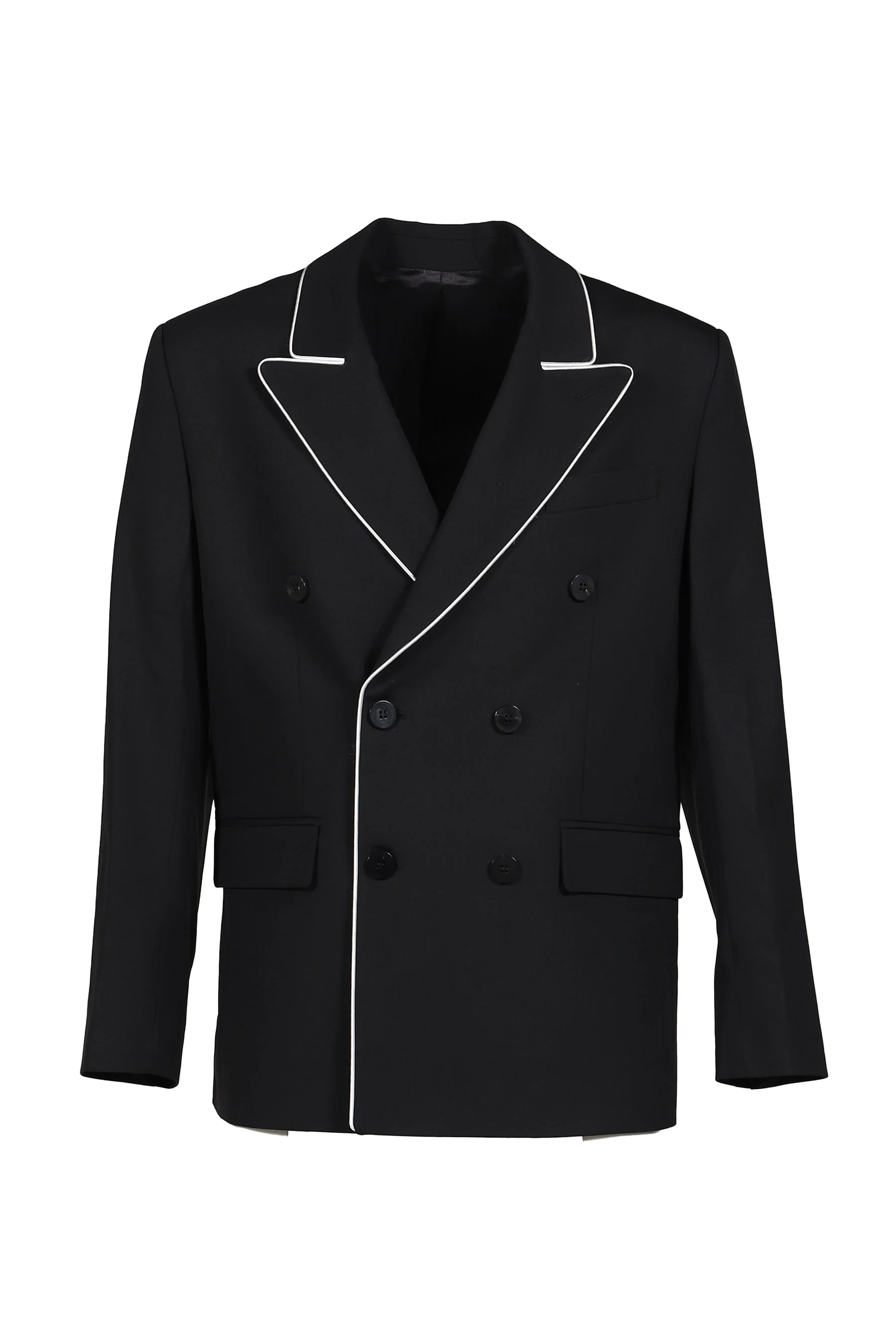 TRIM SIX BUTTON DOUBLE BREASTED BLAZER / BLK - 1