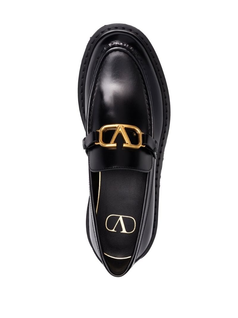 leather logo-plaque loafers - 4