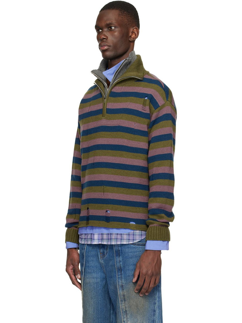 Andersson Bell Blue & Gray Double Layered Stripe Half Zip-Up Sweater outlook