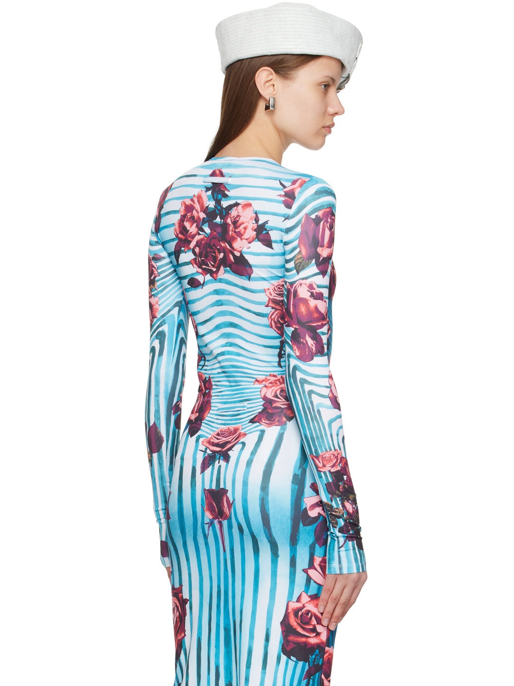 Blue & Red Flower Body Morphing Long Sleeve T-Shirt - 3