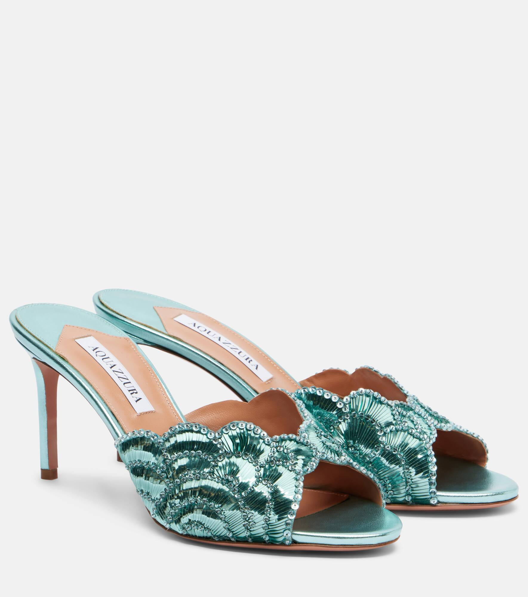 Ce Soir 75 sequined metallic leather mules - 1