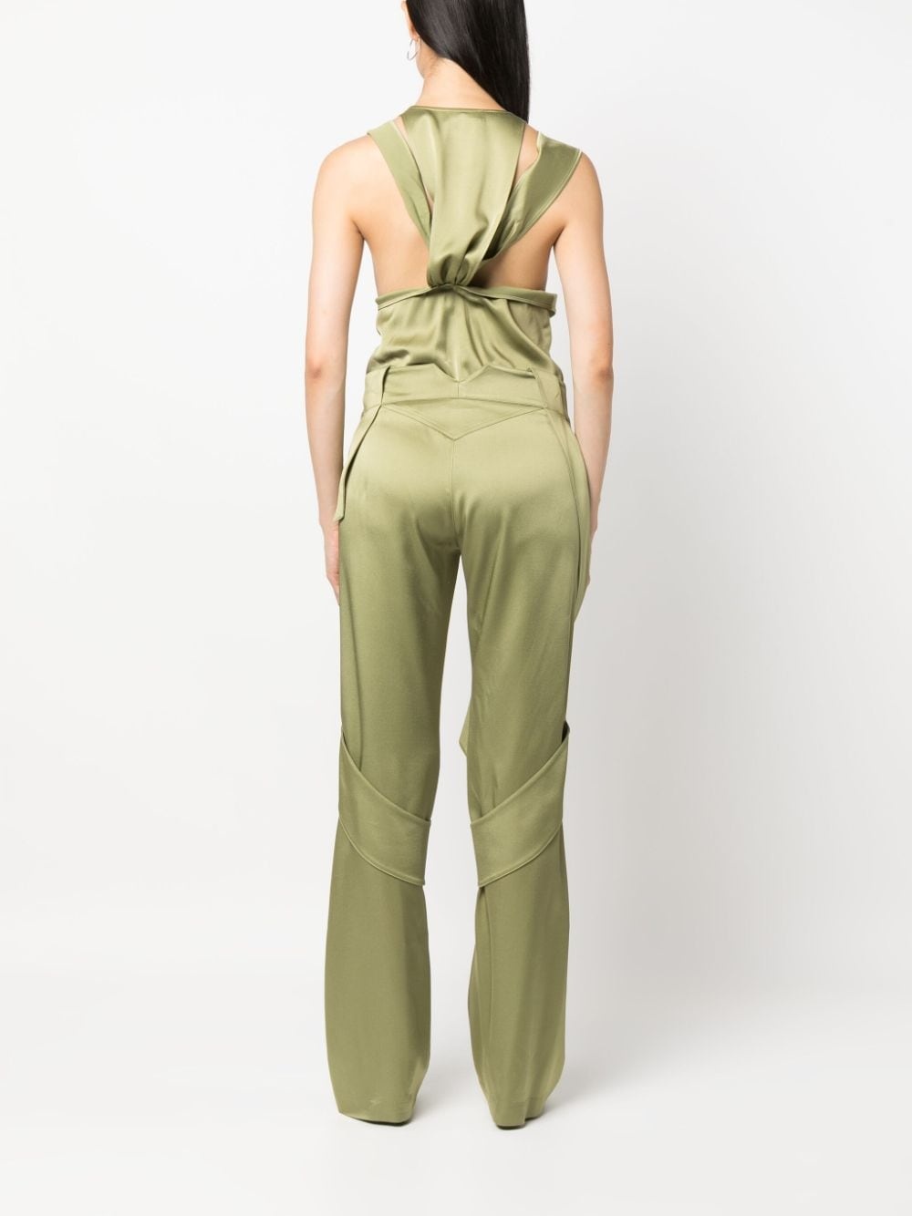 strap-detail satin straight-leg trousers - 4