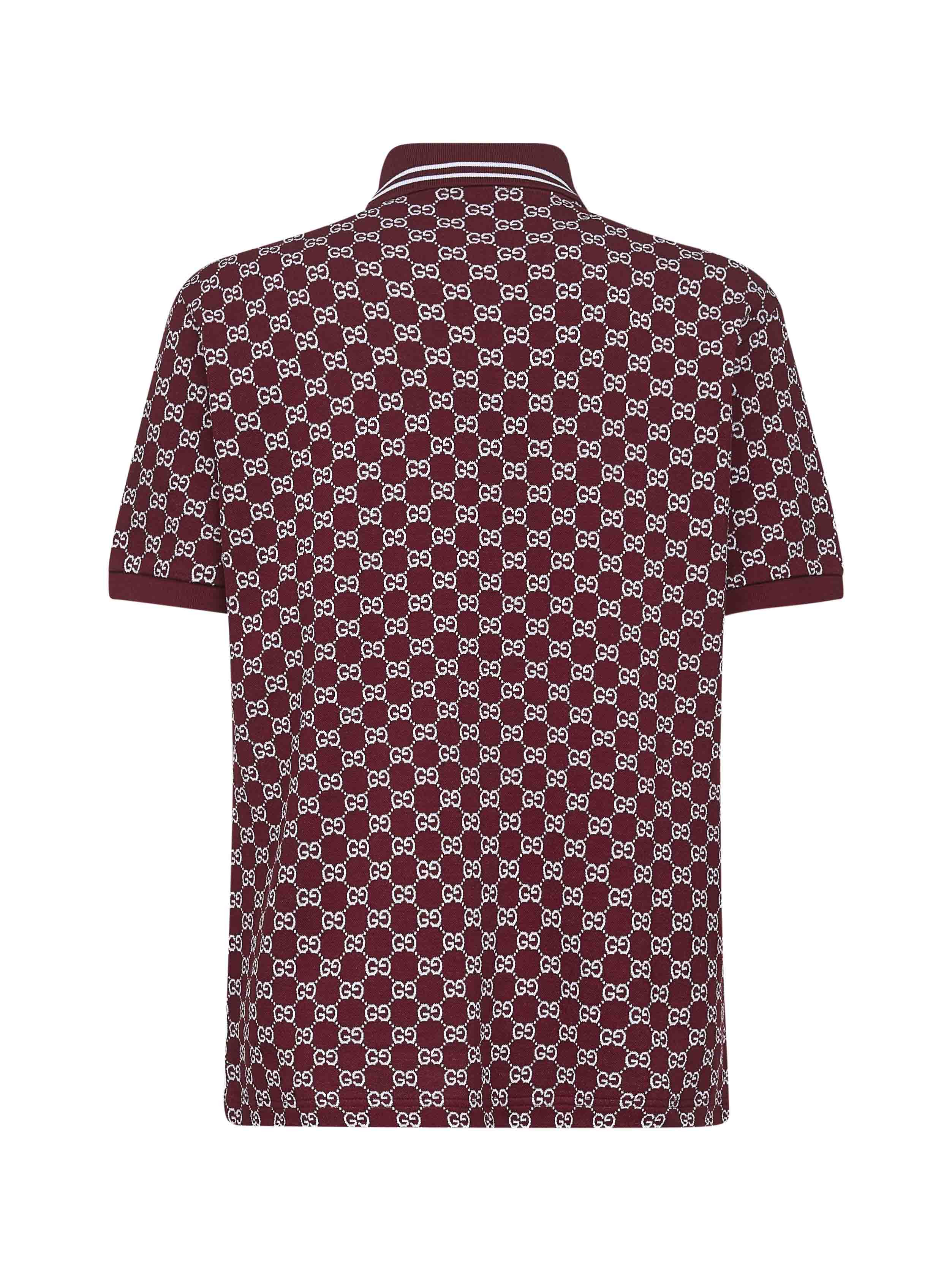 Gucci Men Burgundy Gg Jacquard Cotton Pique Polo Shirt - 2