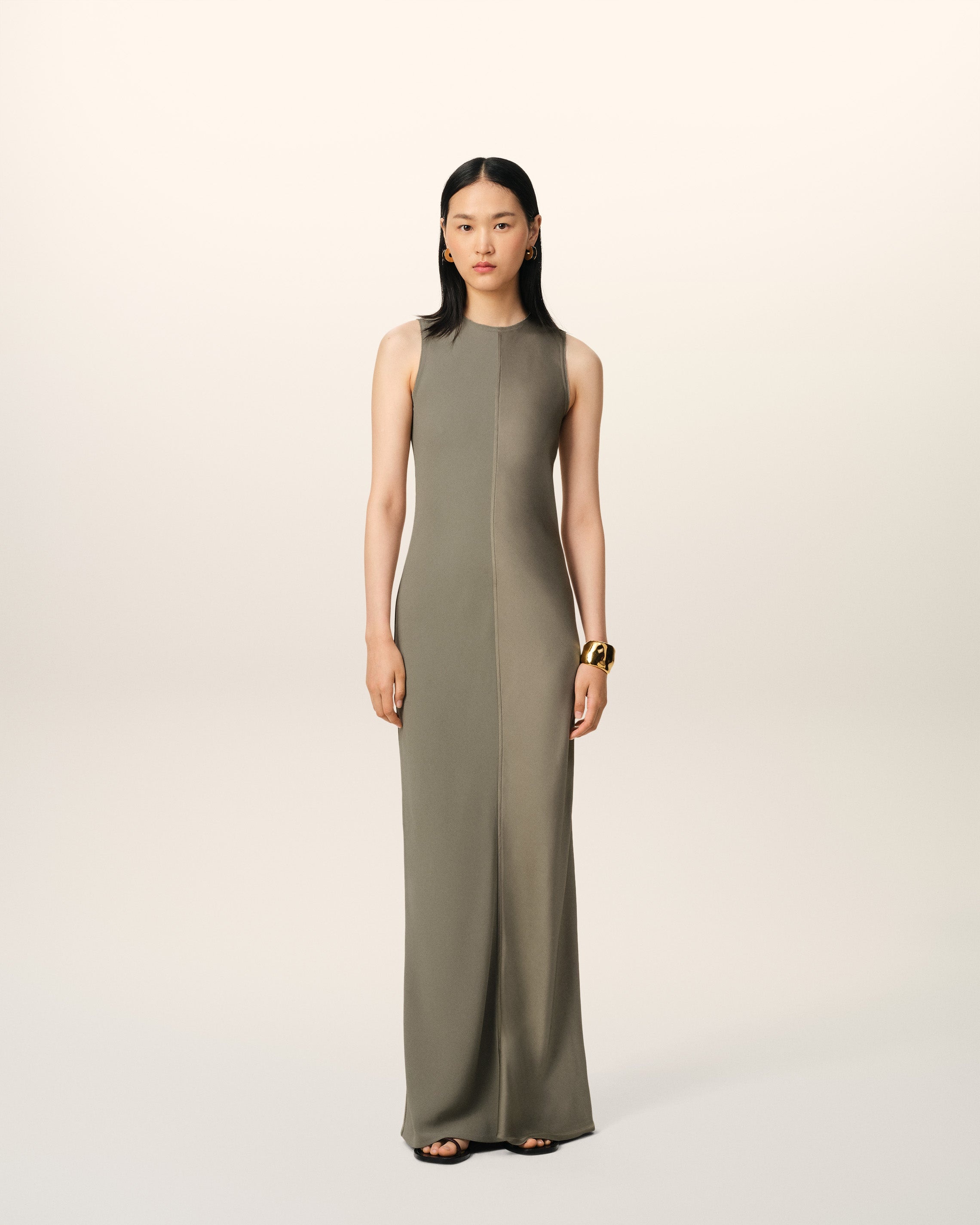 BEIGE LONG STRAIGHT DRESS - 2