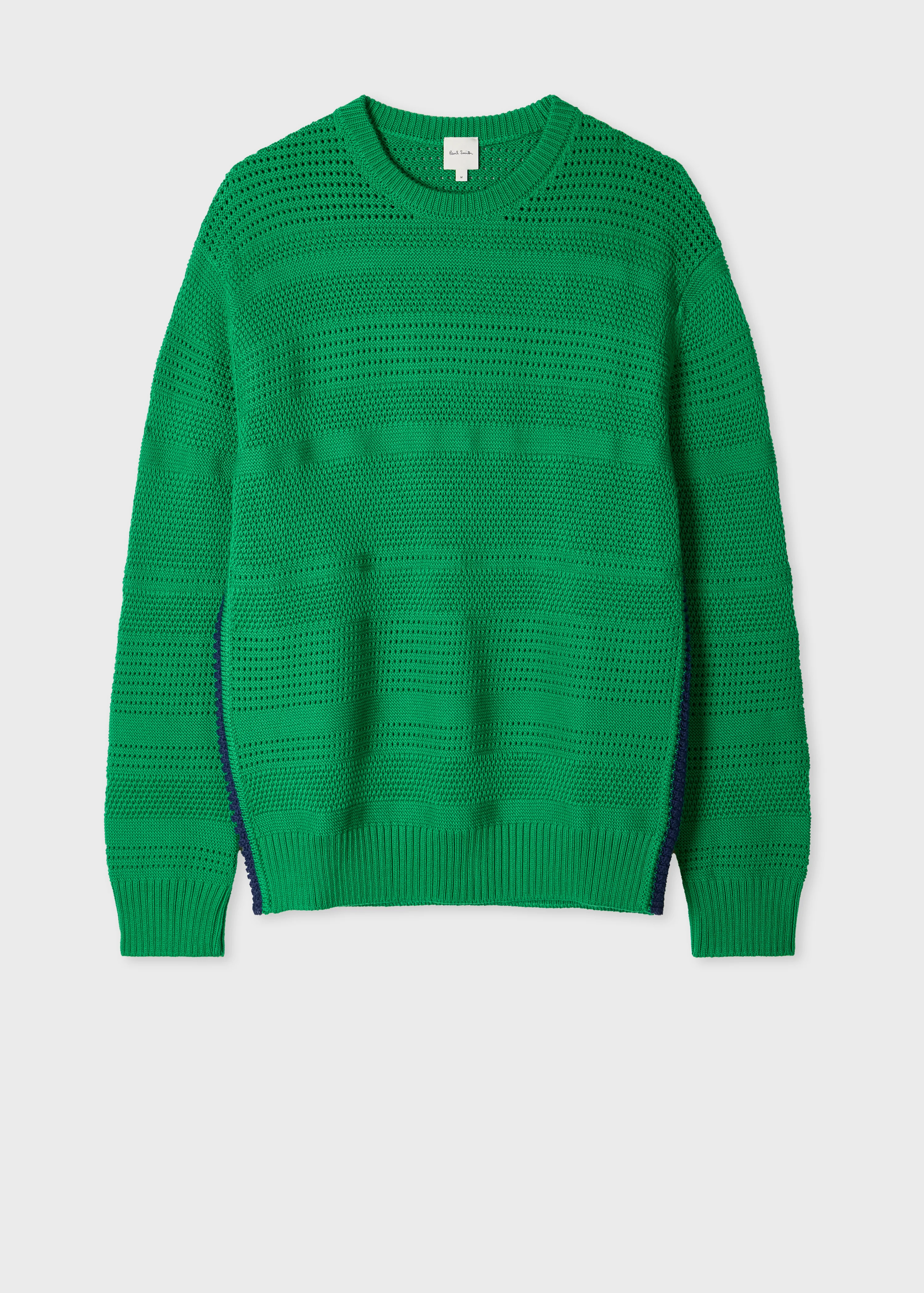Green Textured Cotton Sweater - 1