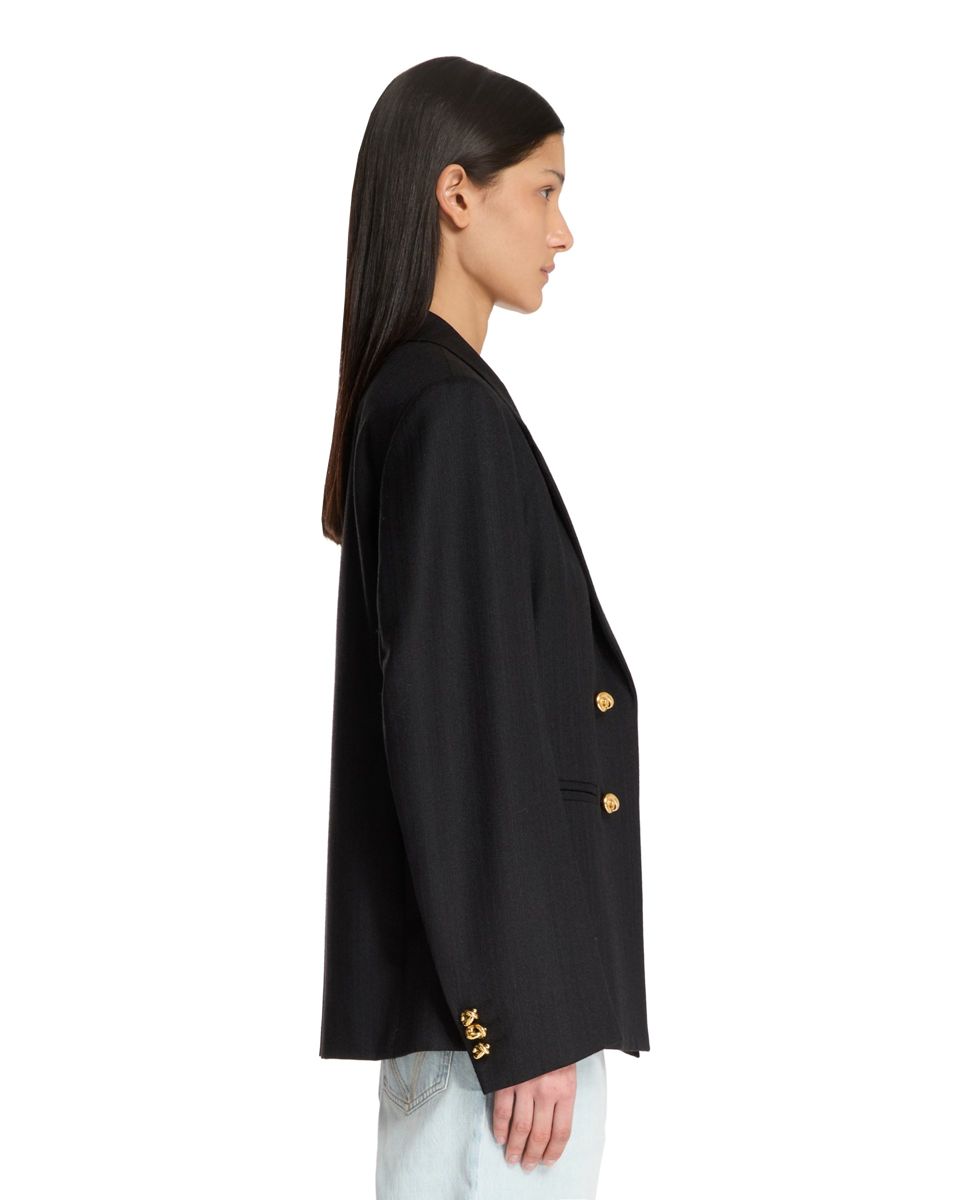 Black Striped Double-Breasted Jacket - 5