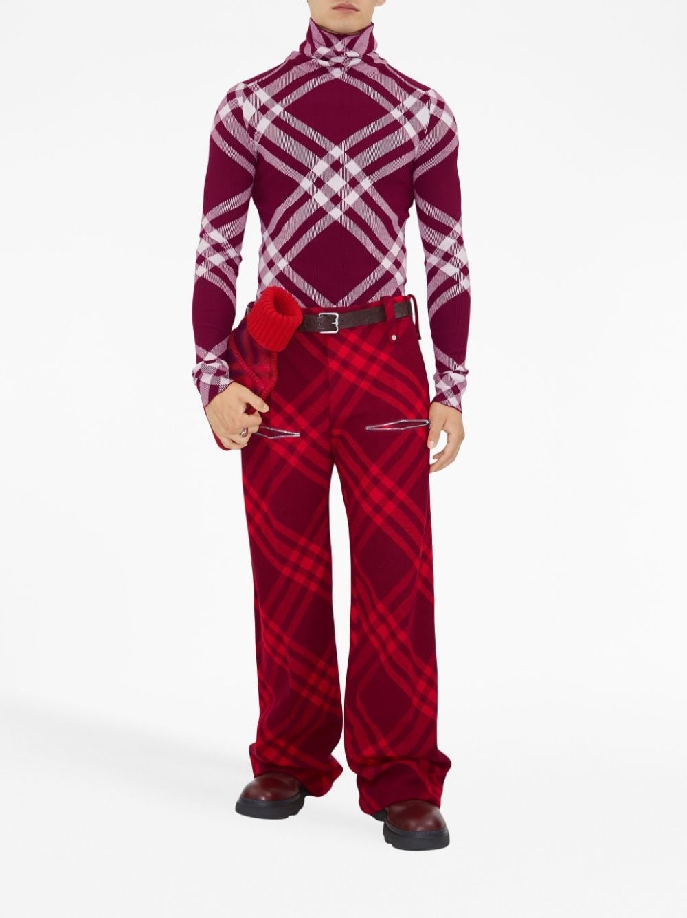 plaid-check wide-leg wool trousers - 2