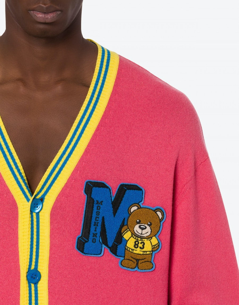 REGENERATED CASHMERE AND COTTON VARSITY TEDDY BEAR CARDIGAN 4
