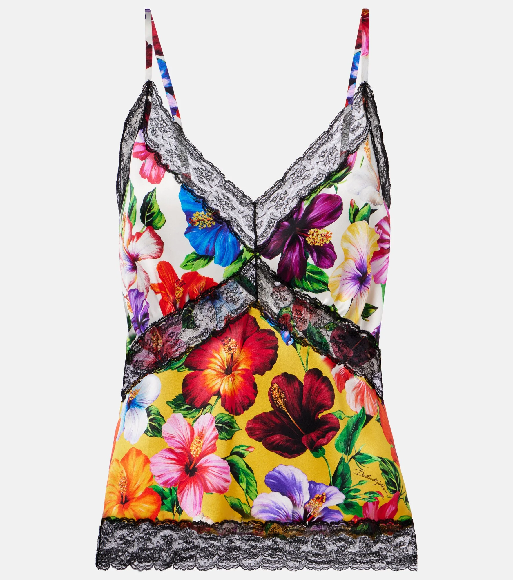 Floral lace-trimmed silk-blend camisole - 1