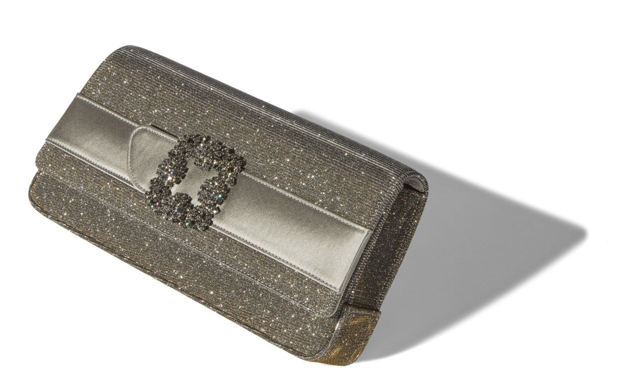 Gold Glitter Fabric Jewel Buckle Clutch - 2