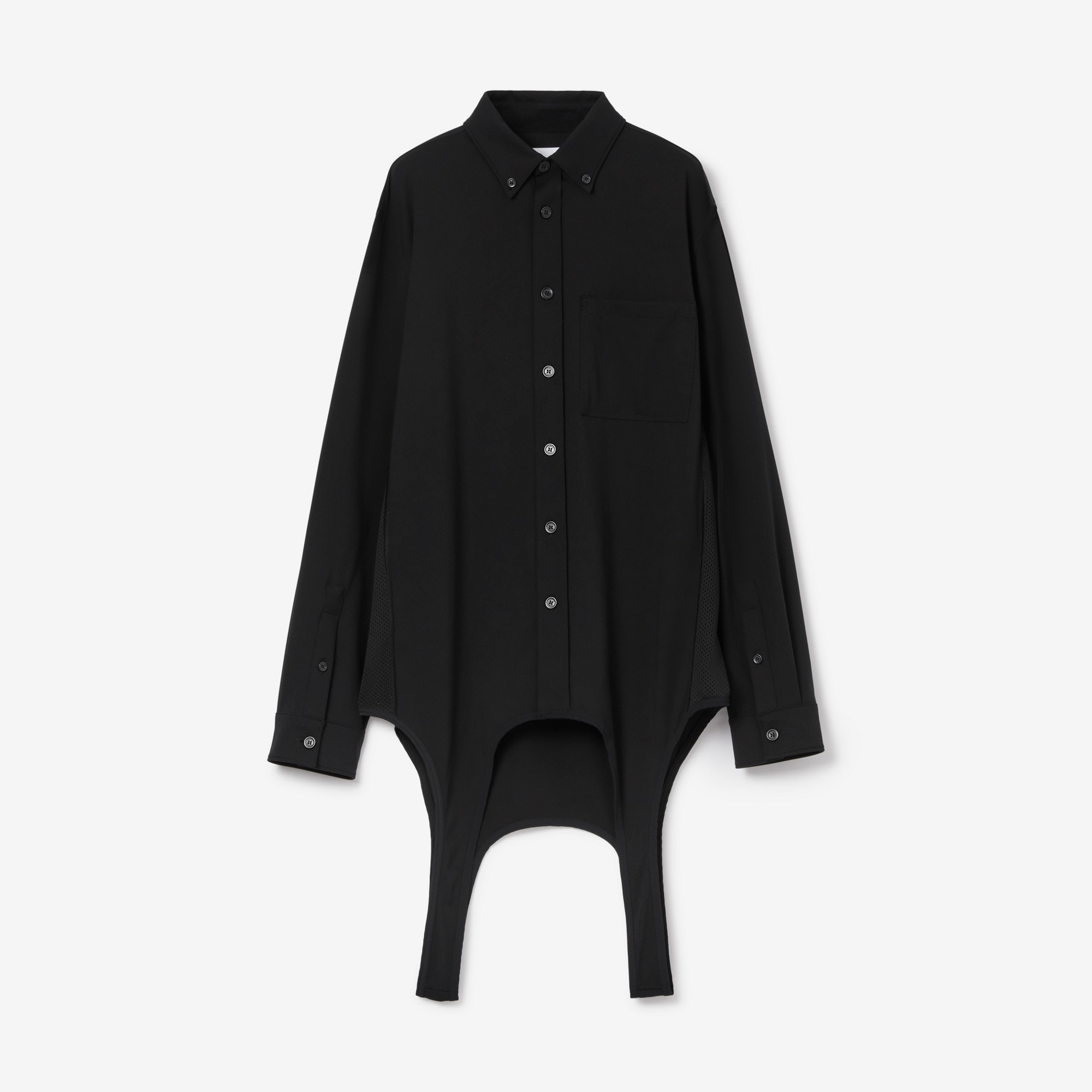 Mesh Panel Stretch Nylon Reconstructed Shirt - 1