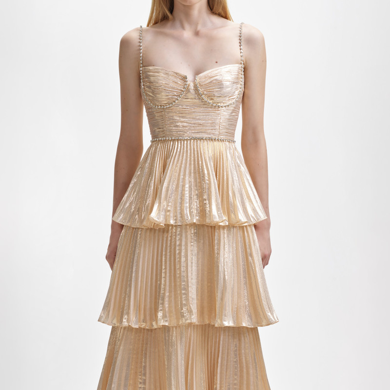 Gold Metallic Tiered Midi Dress 4
