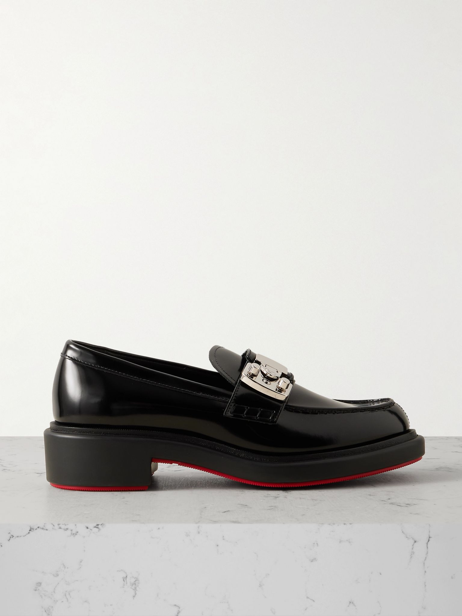 Urban Moc Lock embellished glossed-leather loafers Black - 1