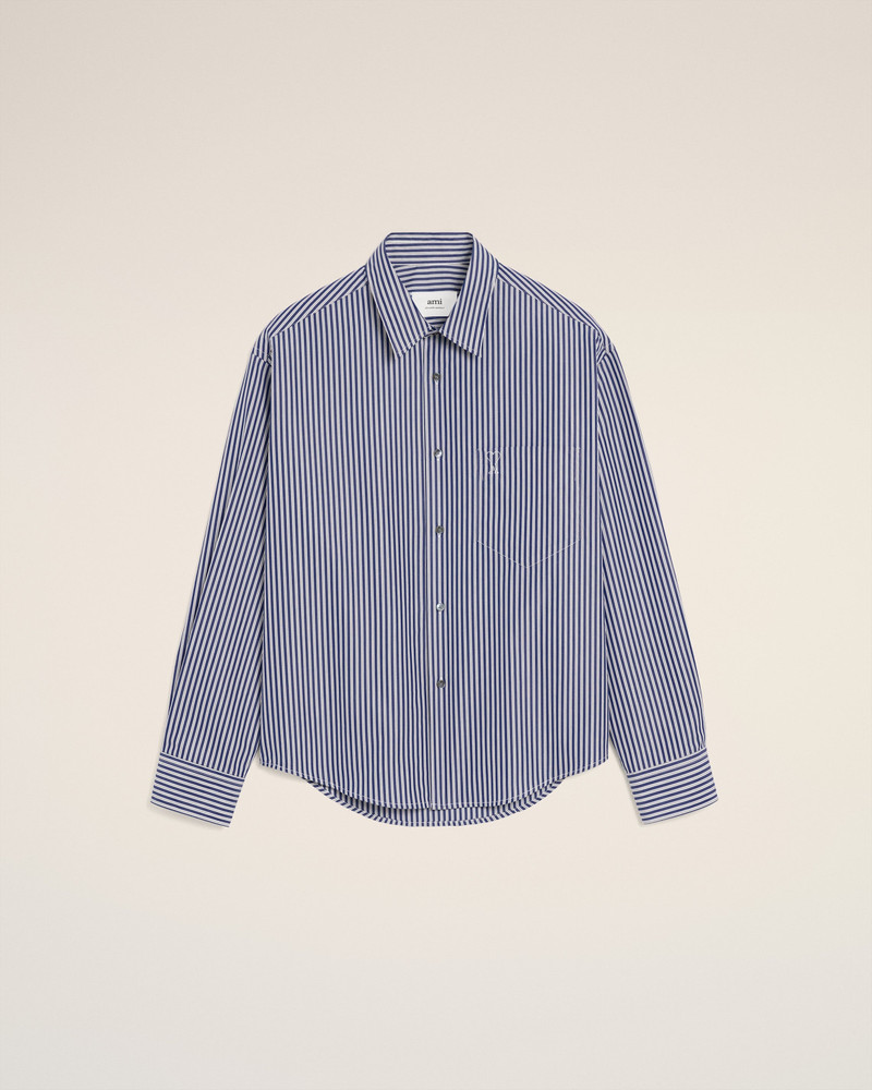 BLUE COTTON EMBOSSED STRIPED AMI DE COEUR BOXY SHIRT 1