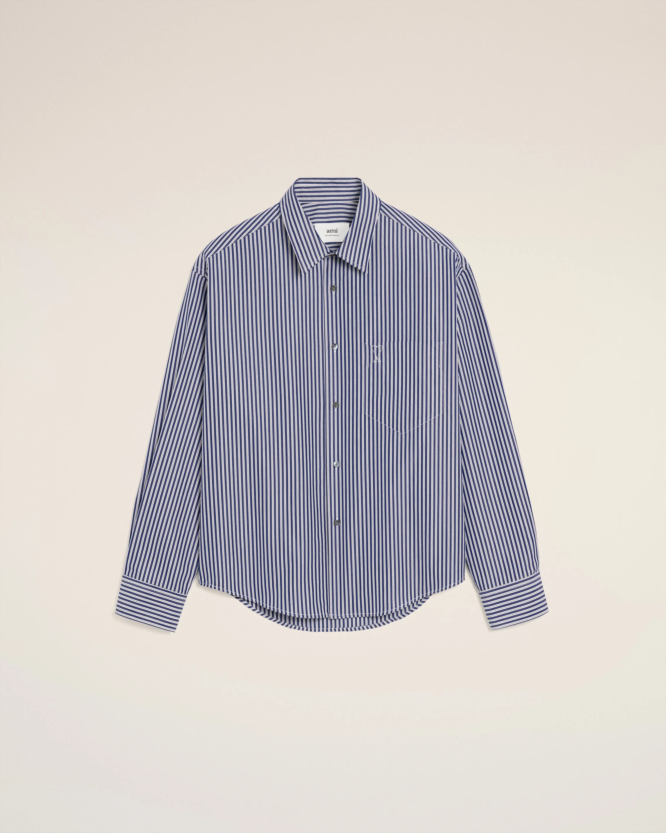 BLUE COTTON EMBOSSED STRIPED AMI DE COEUR BOXY SHIRT - 1