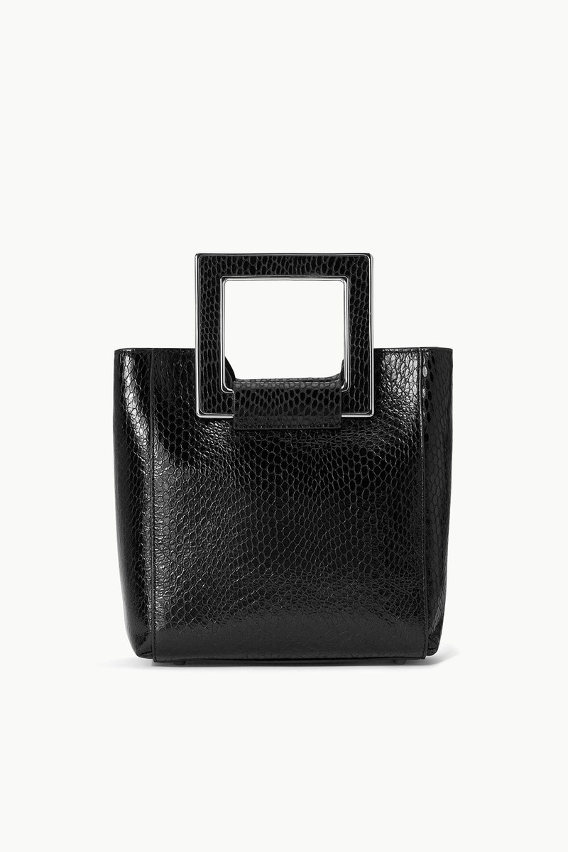 STAUD MINI SHIRLEY BAG BLACK SNAKE EMBOSSED 1